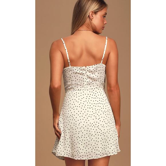 Lulu's white polka dot satin cowl neck mini dress - Picture 4 of 4